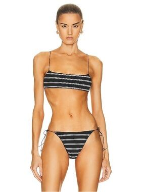 Tropic of C Black & White Striped String Bikini Set - Women Swim Size S